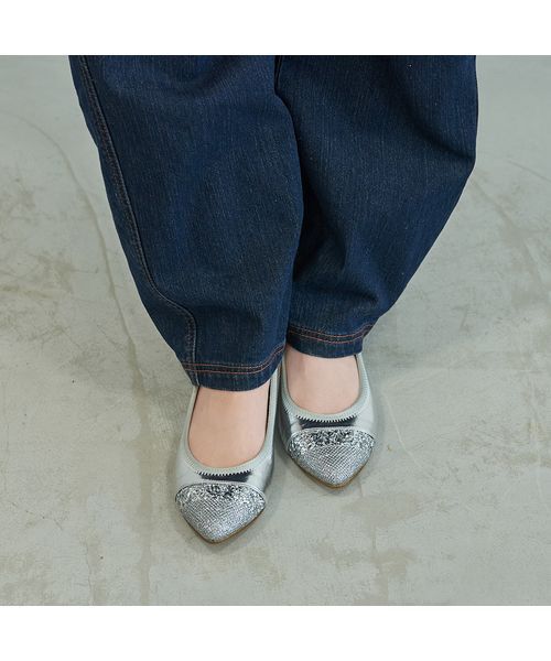 carino/カリーノ ポインテッドトゥウエッジヒールパンプス シルバーコンビ 230