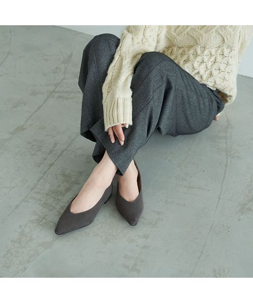 carino/カリーノ スリムスクエアトゥフラットパンプス グレースエード 235 carino/カリーノ スリムスクエアトゥフラットパンプス グレースエード 235