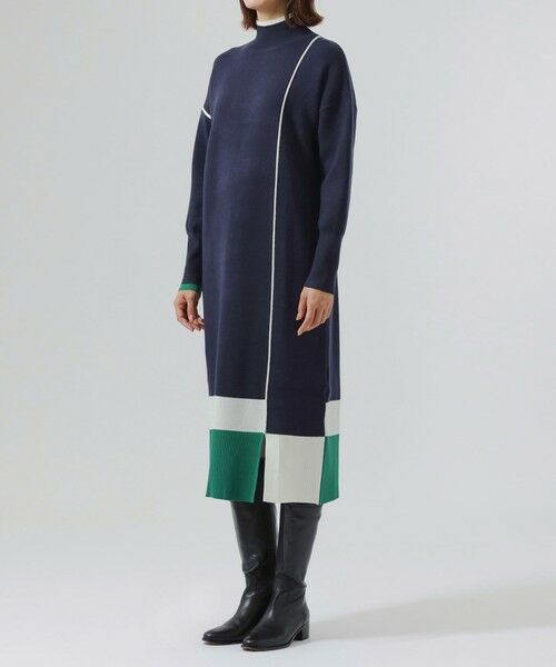 キャストコロン CAST： 近年モデル ワンピース ロング 長袖 とろみ 紺