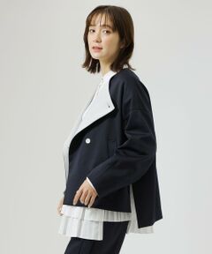 【NAVY】【洗える/セットアップ】バイカラージャージジャケット