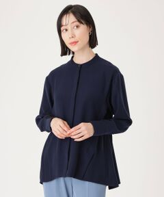 【NAVY】【洗えるセットアップ】ギャザーデザインブラウス