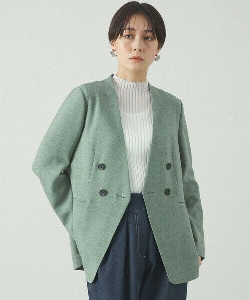 CAST: / キャスト コロン その他アウター | 【セットアップ対応/洗える/吸水速乾】リネンライクノーカラーサマージャケット(グリーン)