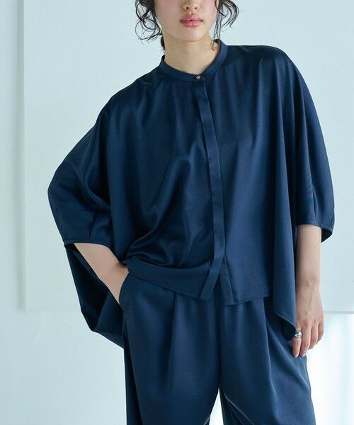 CAST: / キャスト コロン シャツ・ブラウス | 【セットアップ対応/吸水速乾/UV効果】シルキーツイルフォルムブラウス | 詳細1