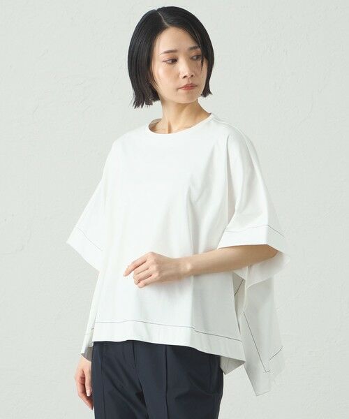 今期【新品・未使用】CAST:【接触冷感/抗菌防臭/白化軽減】カットソー白 CAST: tシャツ 「接触冷感/抗菌防臭/白化軽減」アームギャザー