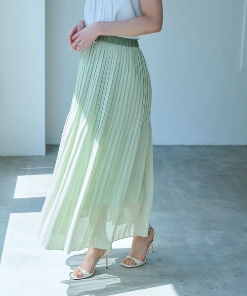CAST: / キャスト コロン ロング・マキシ丈スカート | 【着回し抜群/セットアップ対応】メッシュカラミプリーツスカート(グリーン)