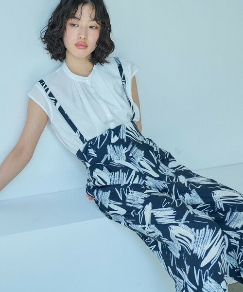 CAST: / キャスト コロン パンツ | 【1枚で着映える】ペイントプリントサスペンダーパンツ(ネイビー)