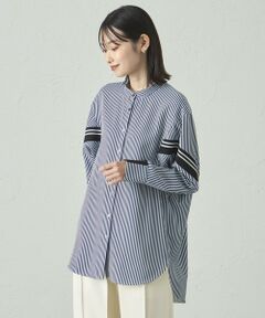 CAST: / キャスト コロン シャツ・ブラウス | 【着用しわ軽減/吸水速乾】ニットコンビストライプブラウス