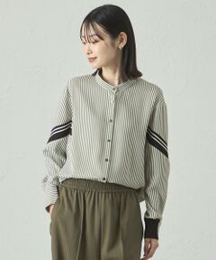 CAST: / キャスト コロン シャツ・ブラウス | 【着用しわ軽減/吸水速乾】ニットコンビストライプブラウス