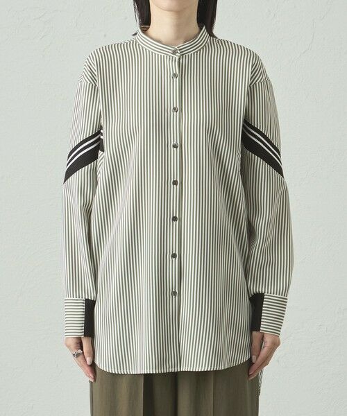CAST: / キャスト コロン シャツ・ブラウス | 【着用しわ軽減/吸水速乾】ニットコンビストライプブラウス | 詳細3