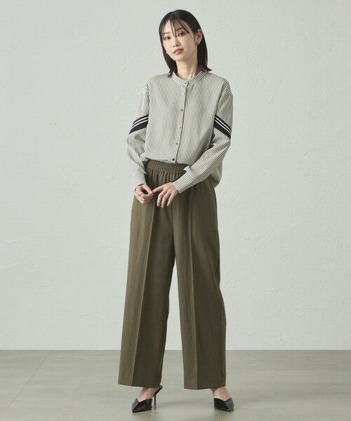 CAST: / キャスト コロン シャツ・ブラウス | 【着用しわ軽減/吸水速乾】ニットコンビストライプブラウス | 詳細2