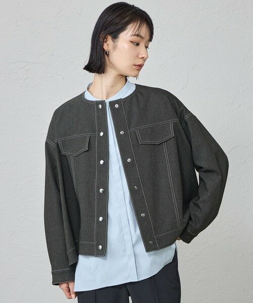 CAST: / キャスト コロン その他アウター | 【機能性/着回し抜群】フレアデニムライクジャケット（ブラック）