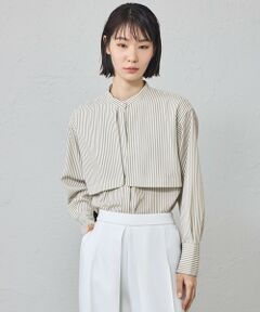 CAST: / キャスト コロン シャツ・ブラウス | 【着用しわ軽減/吸水速乾】ストライプガンパッチブラウス