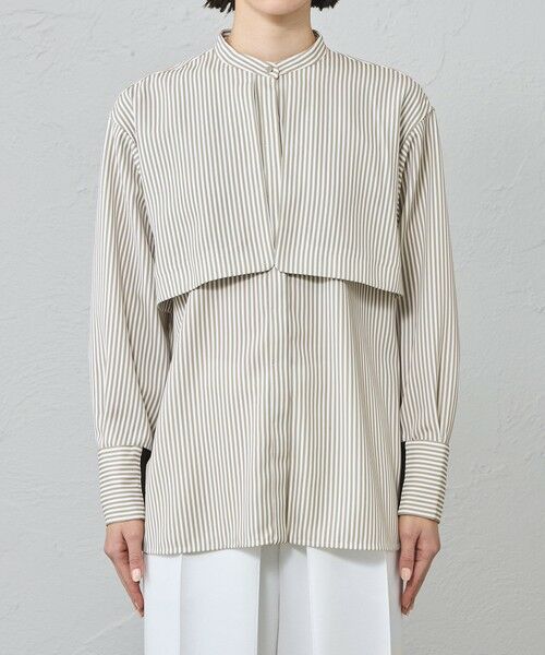 CAST: / キャスト コロン シャツ・ブラウス | 【着用しわ軽減/吸水速乾】ストライプガンパッチブラウス | 詳細4