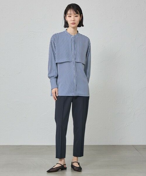 CAST: / キャスト コロン シャツ・ブラウス | 【着用しわ軽減/吸水速乾】ストライプガンパッチブラウス | 詳細1