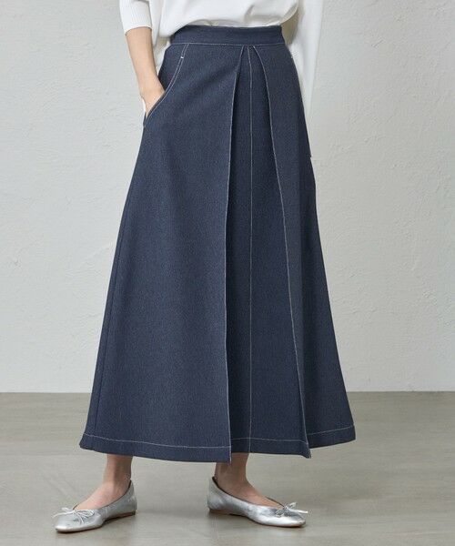 CAST: / キャスト コロン ロング・マキシ丈スカート | 【機能性/着回し抜群】タックデザインデニムライクスカート（ネイビー）