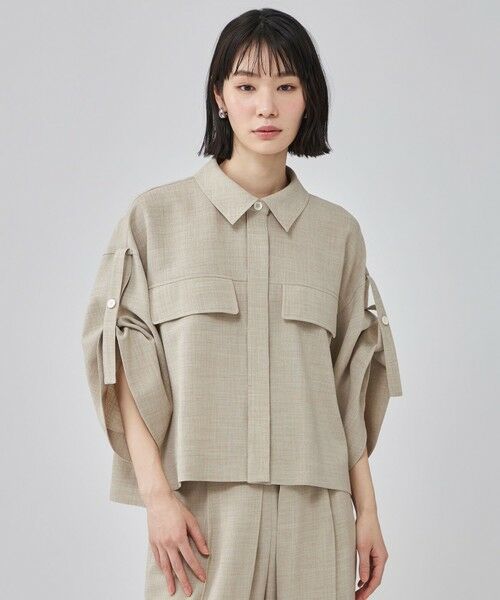 CAST: / キャスト コロン シャツ・ブラウス | リネンライクロールアップブラウス（ベージュ）