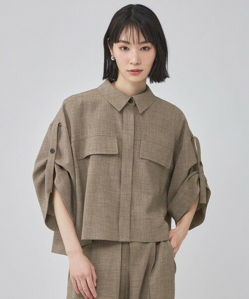 CAST: / キャスト コロン シャツ・ブラウス | リネンライクロールアップブラウス（ブラウン7）