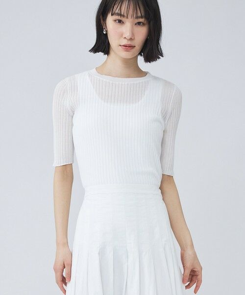 CAST: / キャスト コロン ニット・セーター | ハーフスリーブシアーニット（ホワイト）