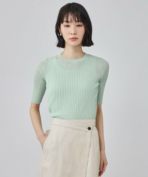 CAST: / キャスト コロン ニット・セーター | ハーフスリーブシアーニット（グリーン）