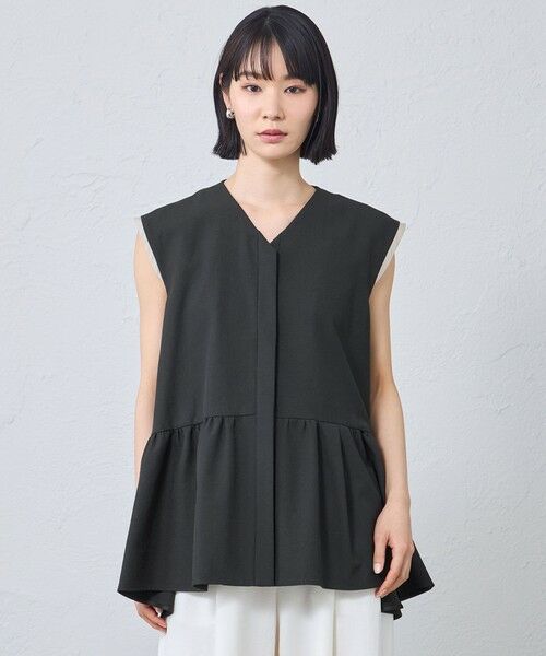CAST: / キャスト コロン シャツ・ブラウス | ギャザージレトップス（ブラック）