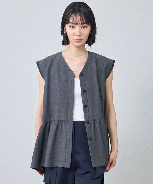 CAST: / キャスト コロン シャツ・ブラウス | ギャザージレトップス（ネイビー）