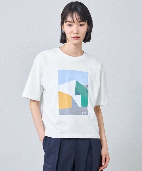 CAST: / キャスト コロン カットソー | ジオメトリックプリントTシャツ（ホワイト）