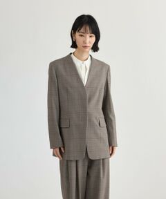 CAST: / キャスト コロン その他アウター | 【手洗い可能】ノーカラーグレンチェックジャケット