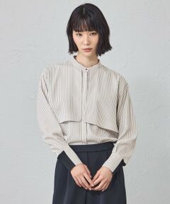 CAST: / キャスト コロン シャツ・ブラウス | 【着用しわ軽減・吸水速乾】ストライプガンパッチブラウス