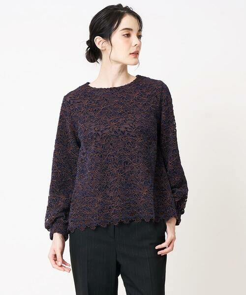 CHRISTIAN AUJARD / クリスチャン・オジャール シャツ・ブラウス | フラワーモールレースブラウス（ネイビー系）