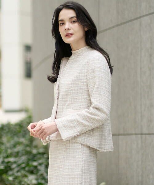 CHRISTIAN AUJARD / クリスチャン・オジャール ノーカラージャケット | [セットアップ対応]シャイニーツィードジャケット | 詳細1