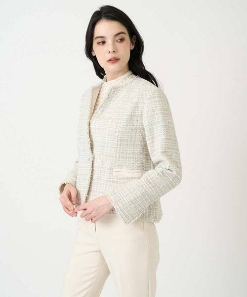 CHRISTIAN AUJARD / クリスチャン・オジャール ノーカラージャケット | [セットアップ対応]シャイニーツィードジャケット | 詳細4