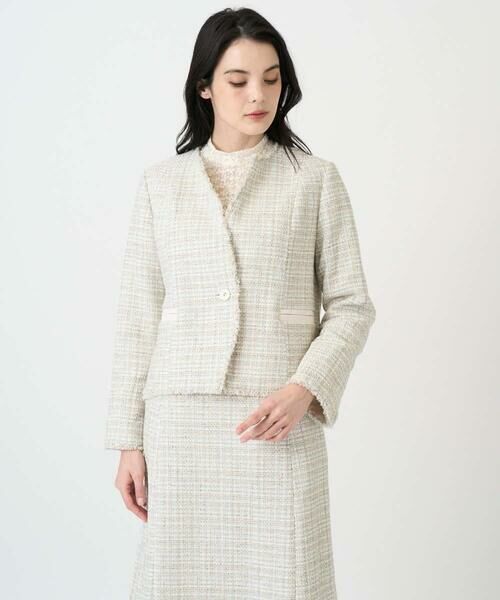 CHRISTIAN AUJARD / クリスチャン・オジャール ノーカラージャケット | [セットアップ対応]シャイニーツィードジャケット | 詳細5