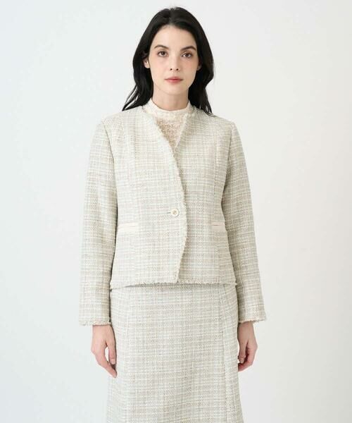 CHRISTIAN AUJARD / クリスチャン・オジャール ノーカラージャケット | [セットアップ対応]シャイニーツィードジャケット | 詳細7