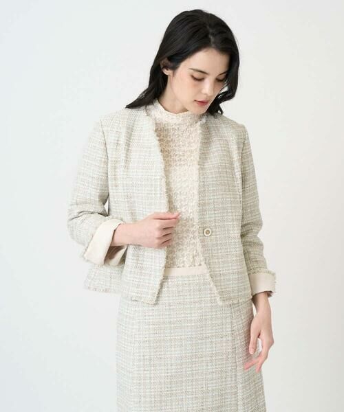 CHRISTIAN AUJARD / クリスチャン・オジャール ノーカラージャケット | [セットアップ対応]シャイニーツィードジャケット | 詳細8