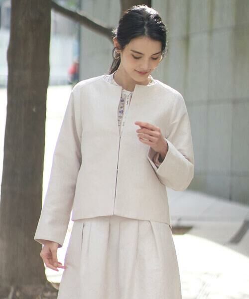 CHRISTIAN AUJARD / クリスチャン・オジャール ノーカラージャケット | [セットアップ対応]ジャカードサテンジャケット（アイボリー）