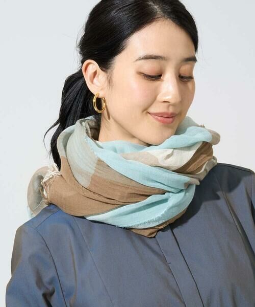 CHRISTIAN AUJARD / クリスチャン・オジャール マフラー・ショール・スヌード・ストール | コットンブロックチェックストール（ライトブルー）