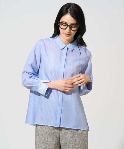 CHRISTIAN AUJARD / クリスチャン・オジャール シャツ・ブラウス | 袖レースストライプブラウス | 詳細1