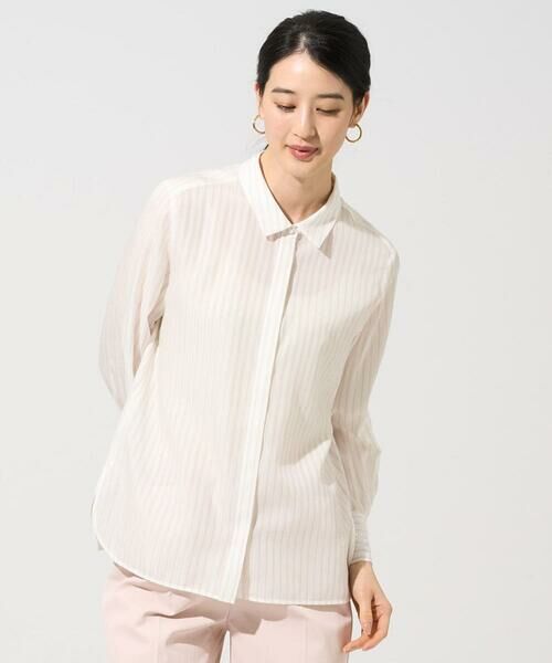 CHRISTIAN AUJARD / クリスチャン・オジャール シャツ・ブラウス | 袖レースストライプブラウス（アイボリー）