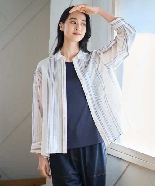 CHRISTIAN AUJARD / クリスチャン・オジャール シャツ・ブラウス | ドビーストライプブラウス（ブルー系）