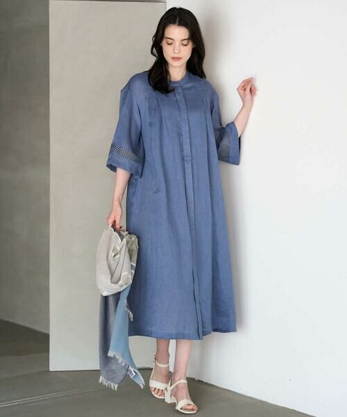 CHRISTIAN AUJARD / クリスチャン・オジャール ロング・マキシ丈ワンピース | リネンクロスワンピース（ブルー）