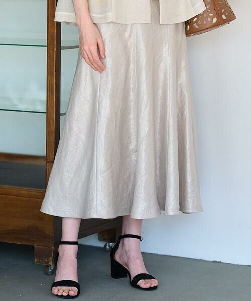 CHRISTIAN AUJARD / クリスチャン・オジャール ロング・マキシ丈スカート | シャイニーリネンフレアスカート（シルバー）