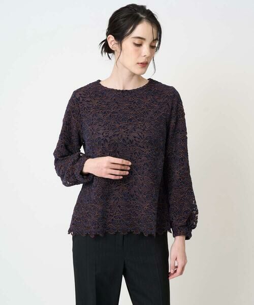 CHRISTIAN AUJARD Lサイズ / クリスチャン・オジャール　エルサイズ シャツ・ブラウス | 【大きいサイズ】フラワーモールレースブラウス | 詳細1