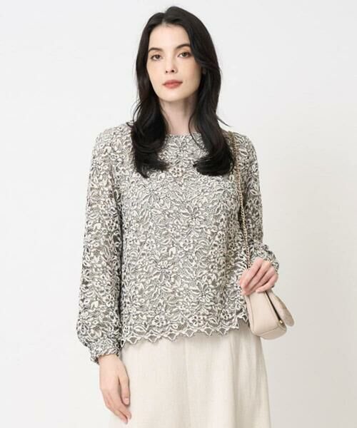 CHRISTIAN AUJARD Lサイズ / クリスチャン・オジャール　エルサイズ シャツ・ブラウス | 【大きいサイズ】フラワーモールレースブラウス（アイボリー系）