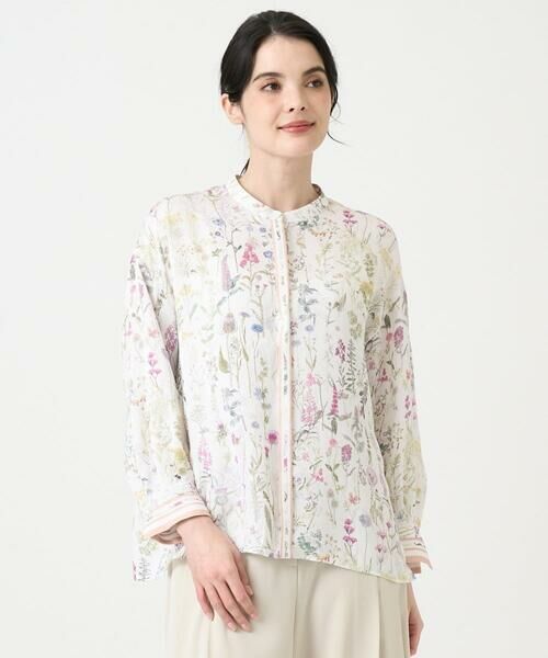 CHRISTIAN AUJARD Lサイズ / クリスチャン・オジャール　エルサイズ シャツ・ブラウス | 【大きいサイズ】ボタニカルフラワーブラウス（ホワイト×ピンク系）