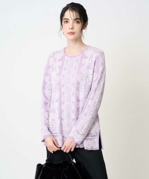 CHRISTIAN AUJARD Lサイズ / クリスチャン・オジャール　エルサイズ ニット・セーター | 【大きいサイズ】レーシージャガードニットプルオーバー（ラベンダー）