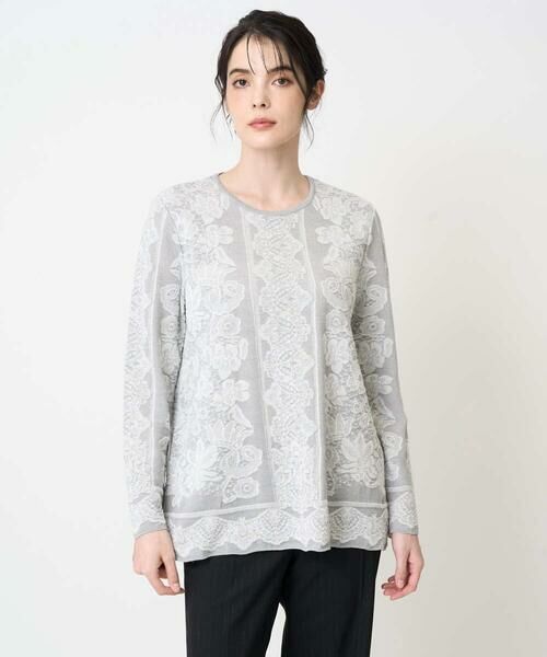 CHRISTIAN AUJARD Lサイズ / クリスチャン・オジャール　エルサイズ ニット・セーター | 【大きいサイズ】レーシージャガードニットプルオーバー（ライトグレー）