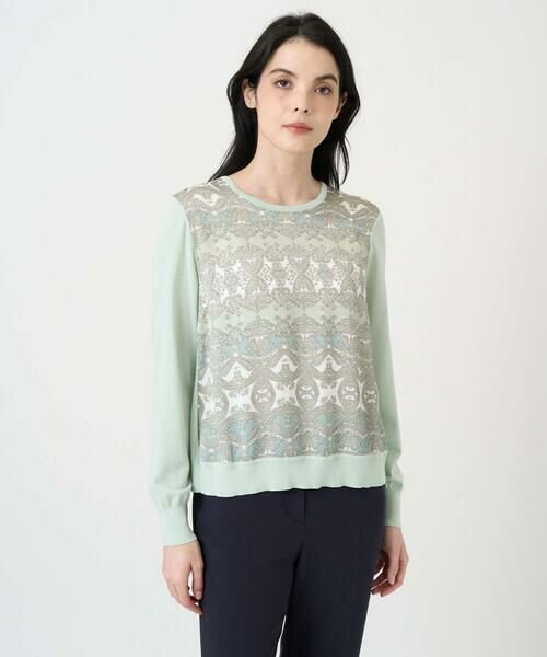 CHRISTIAN AUJARD Lサイズ / クリスチャン・オジャール　エルサイズ ニット・セーター | 【大きいサイズ/アンサンブル対応】レーシーオーナメントプリントトップス | 詳細1