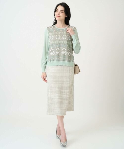 CHRISTIAN AUJARD Lサイズ / クリスチャン・オジャール　エルサイズ ニット・セーター | 【大きいサイズ/アンサンブル対応】レーシーオーナメントプリントトップス | 詳細10