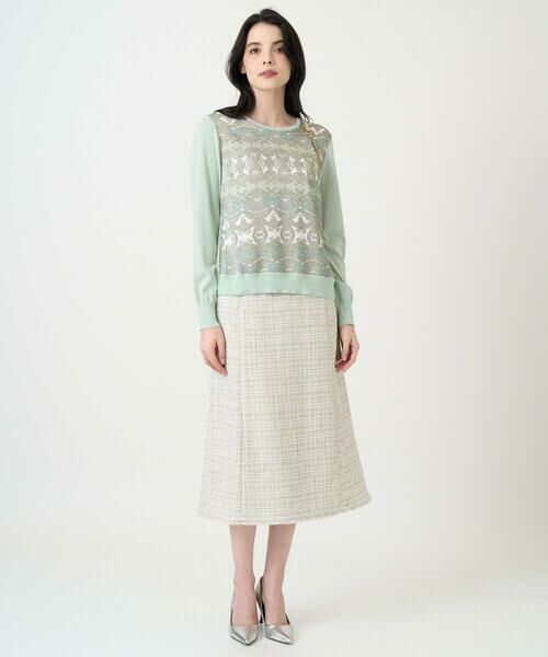 CHRISTIAN AUJARD Lサイズ / クリスチャン・オジャール　エルサイズ ニット・セーター | 【大きいサイズ/アンサンブル対応】レーシーオーナメントプリントトップス | 詳細12