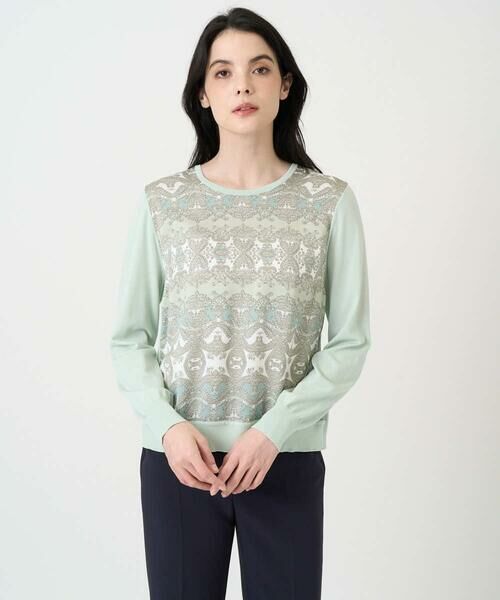 CHRISTIAN AUJARD Lサイズ / クリスチャン・オジャール　エルサイズ ニット・セーター | 【大きいサイズ/アンサンブル対応】レーシーオーナメントプリントトップス（グリーン）